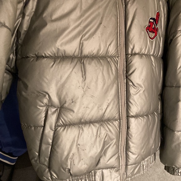 Rare Vintage Silver Puffer Jacket Cleveland Indians Chief Wahoo STARTER - Picture 4 of 10